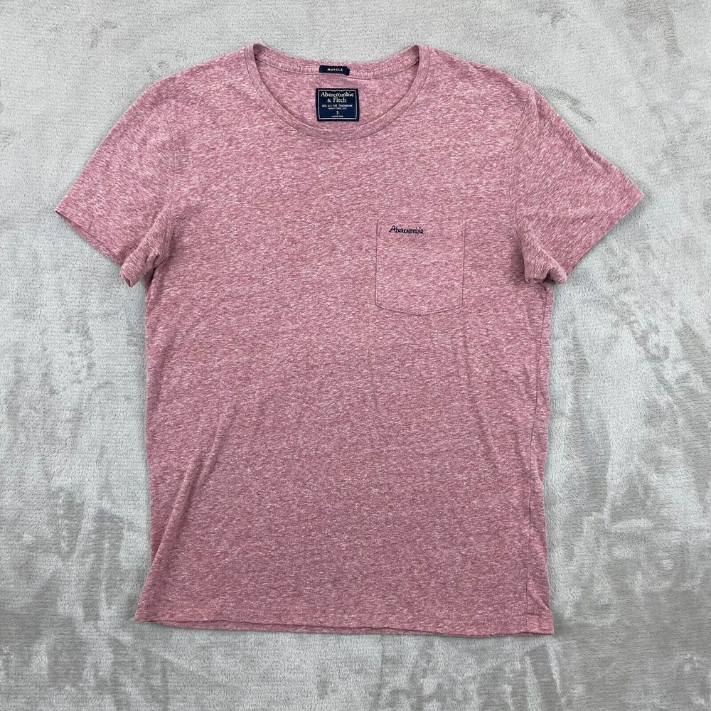 Abercrombie & Fitch T Shirt Men Small Heather Red Pocket Muscle Fit Crew Neck